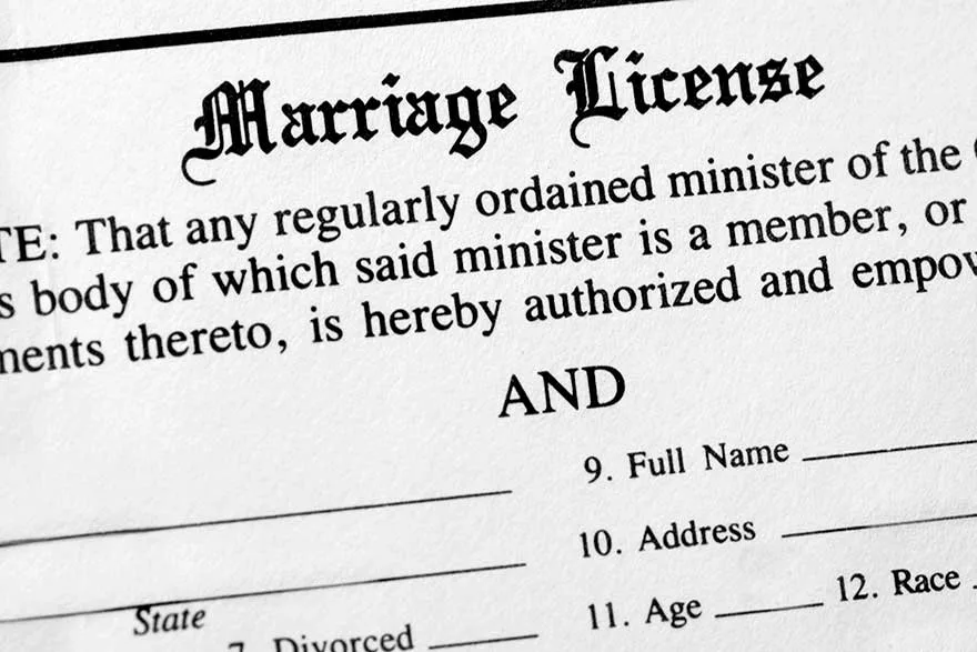 Close-up of a blank marriage license form. Add-on services available at Kauai South Shore Weddings with Pastor Kilborn
