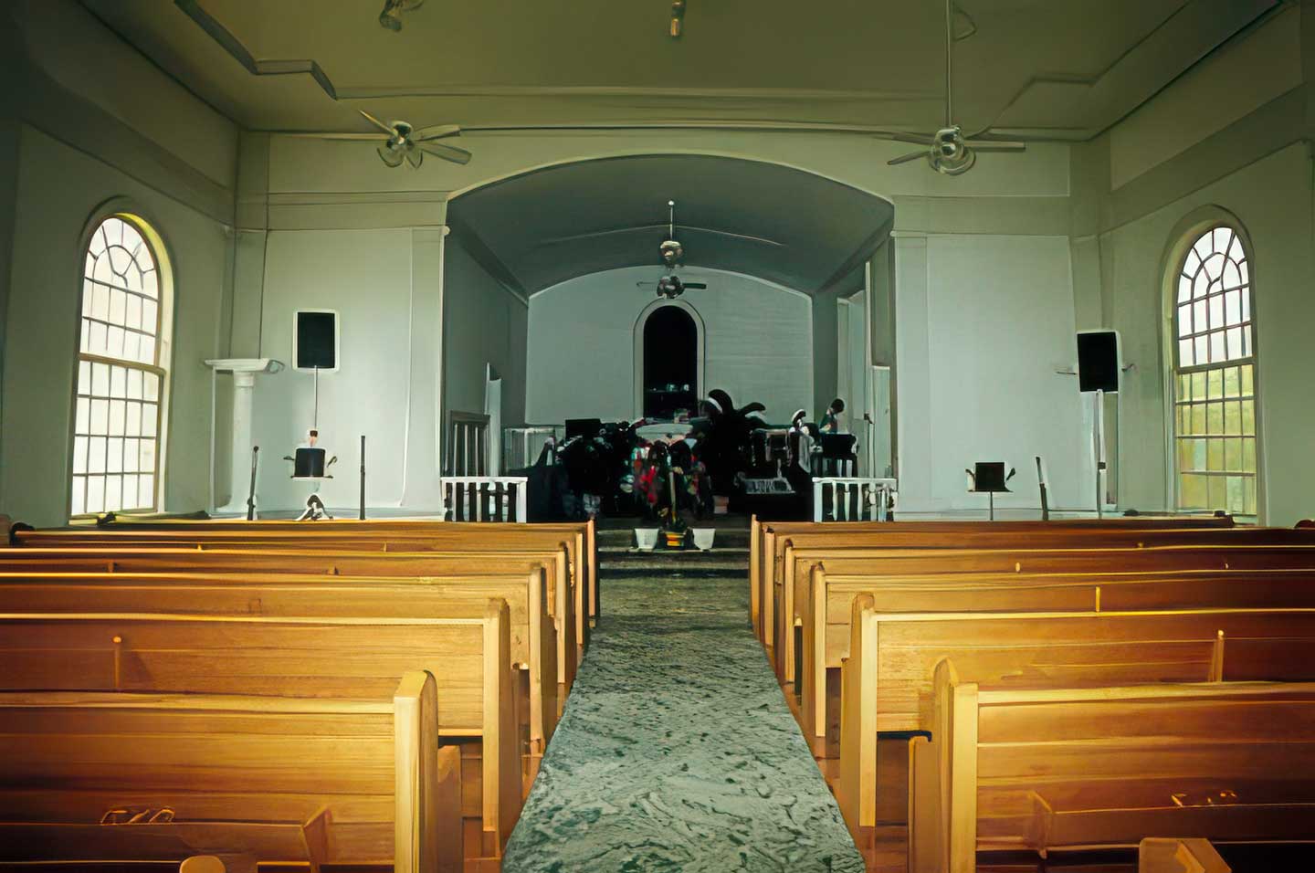 Interior of Koloa Church on Kauai’s South Shore prepared for a wedding with Kauai South Shore Weddings and Pastor Kilborn